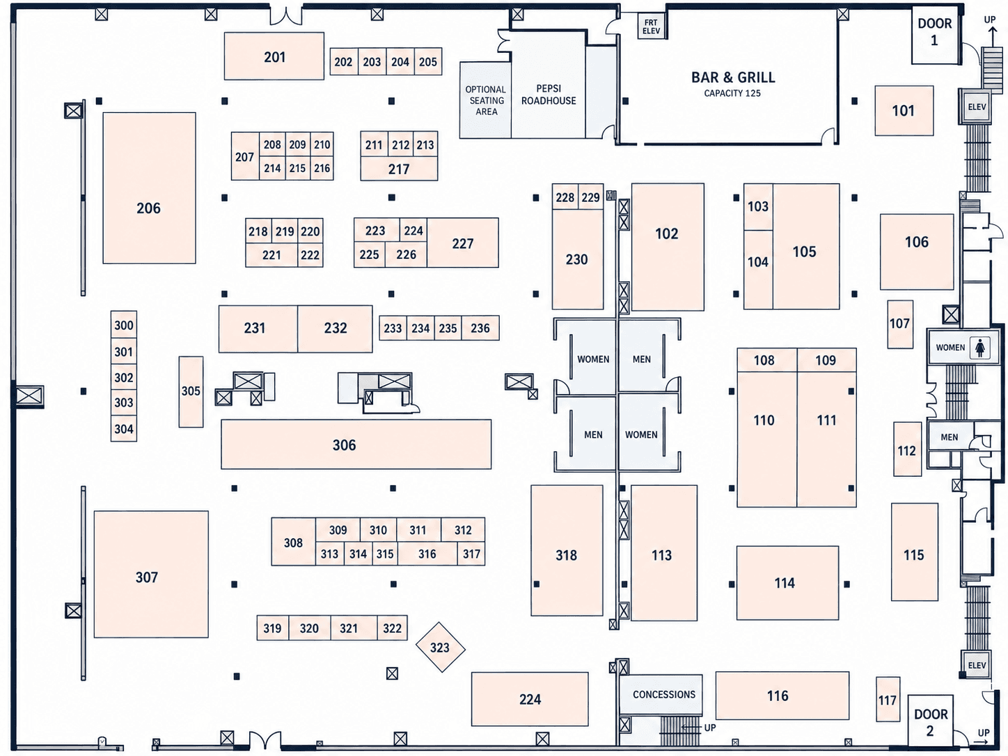 Colorado Snomo Expo Version 1.0 floorplan with booth numbers and venue areas